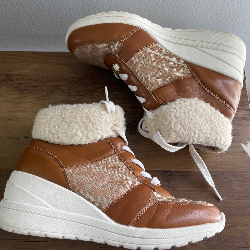 MICHAEL Michael Kors Tan and Cream Wedge Sneakers